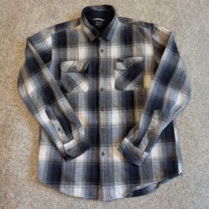 RVCA Flannel Shirt Mens Medium Black Gray White Plaid Long Sleeve Button Down